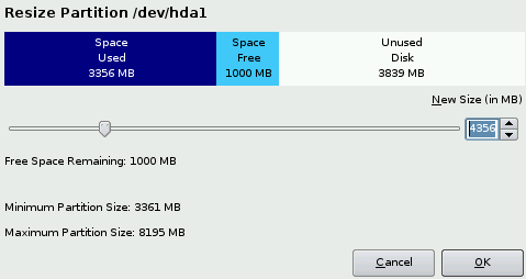 Redimensionnement de la partition Windows