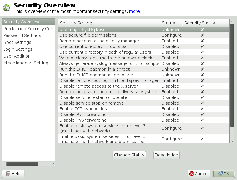 YaST Security Center and Hardening - Security Overview