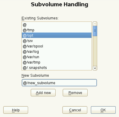 Btrfs Subvolumes in YaST Partitioner