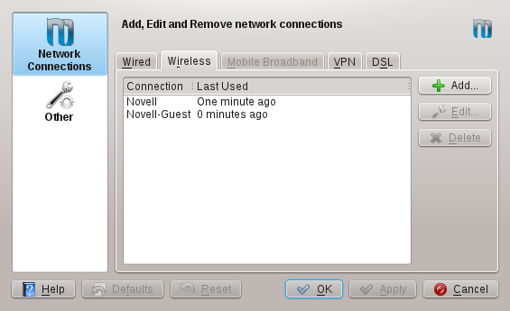 KDE Network Configuration Dialog